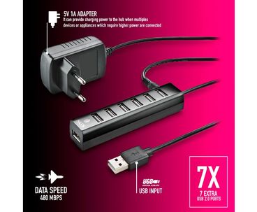 HUB 7 PUERTOS USB IHUB7 TINY + AC ADAPTER NGS